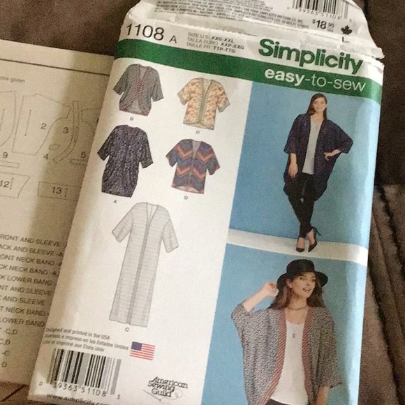 Simplicity Easy-to- sew 1108 A Size XXS-XXL Kimonos w Length/Fabric Variations - Picture 4 of 4